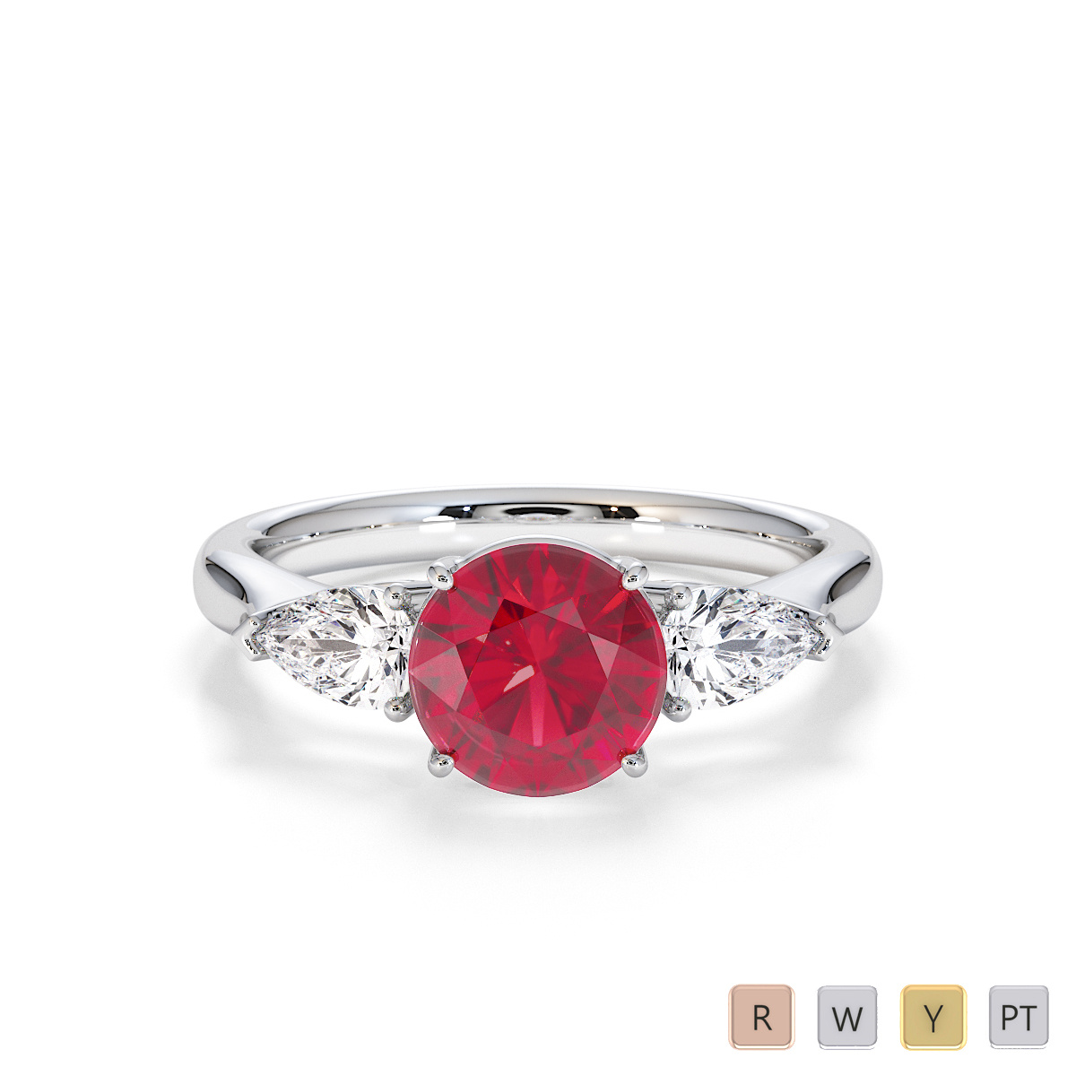4 Prong Set Ruby and Pear Shape Diamond Engagement Ring 0780