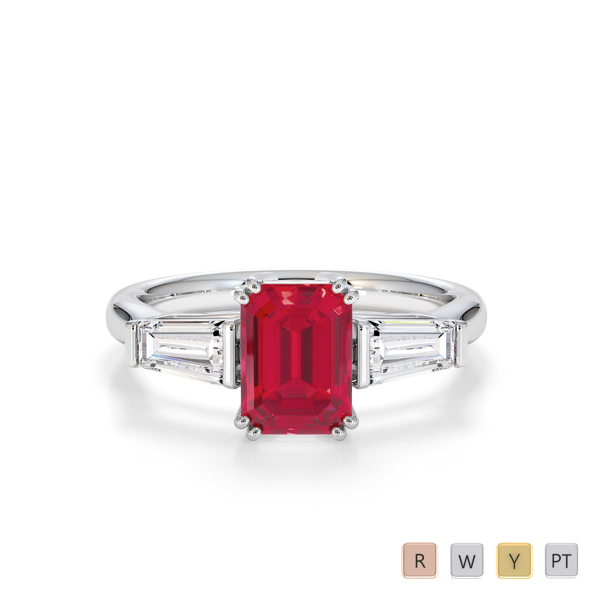 Prong Set Ruby and Diamond Engagement Ring 0786