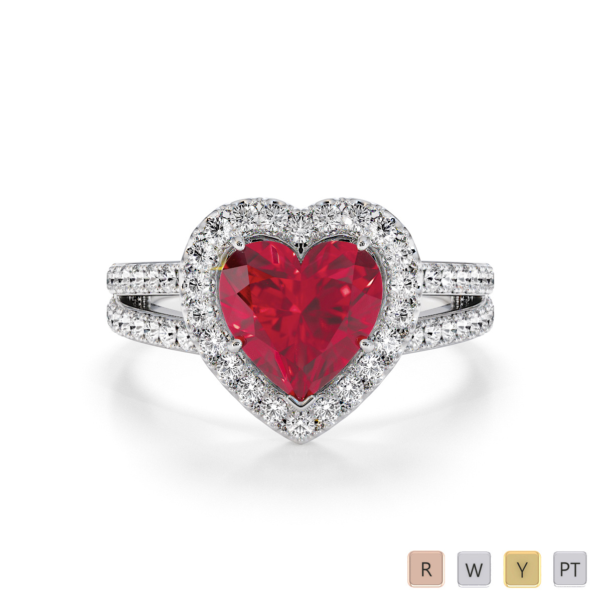 Heart Shape Ruby and Diamond Engagement Ring 0795