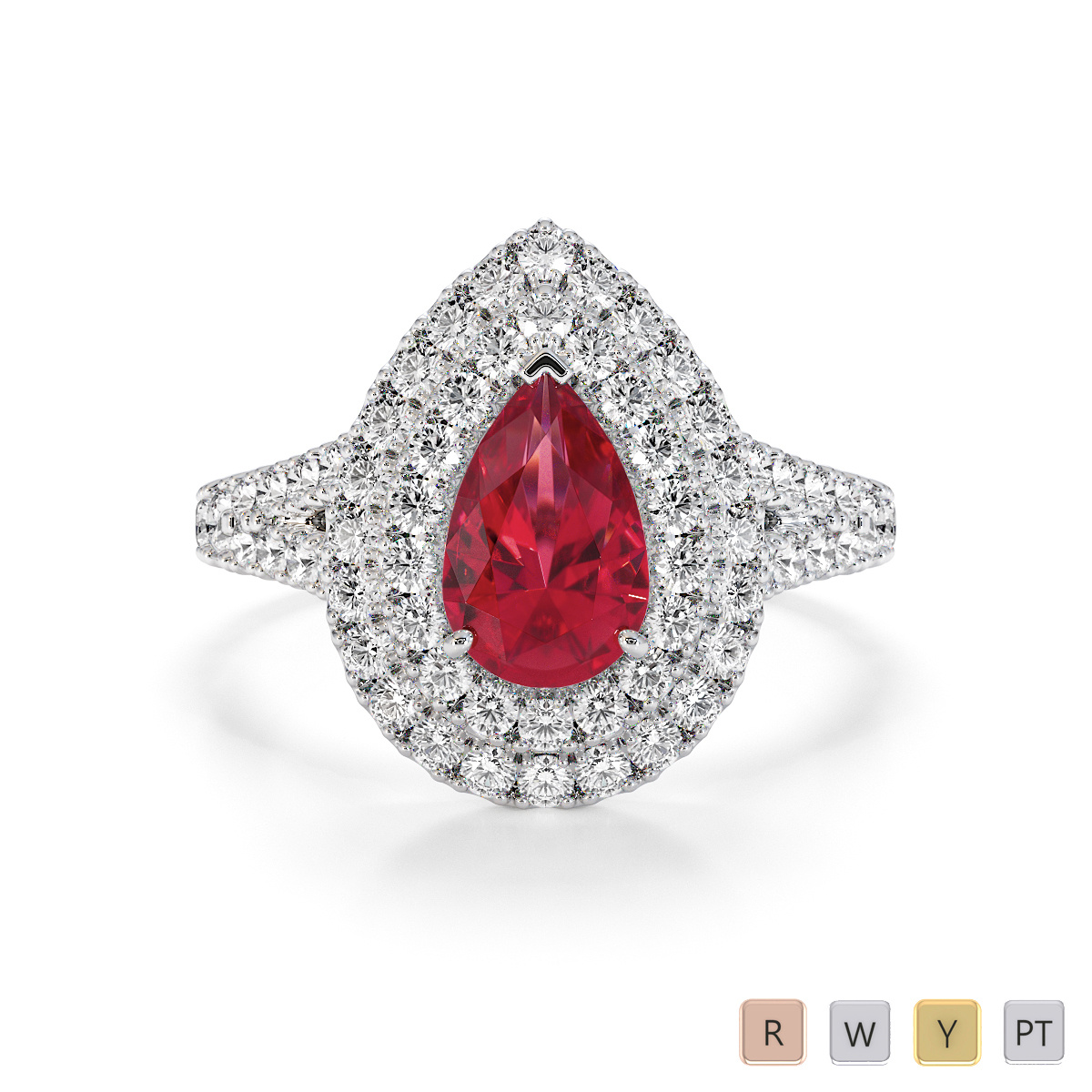 Pear Shape Ruby and Diamond Engagement Ring 0796