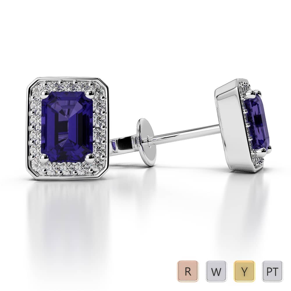 Tanzanite Earrings With Round Cut Diamond in Gold / Platinum ATZER-0468