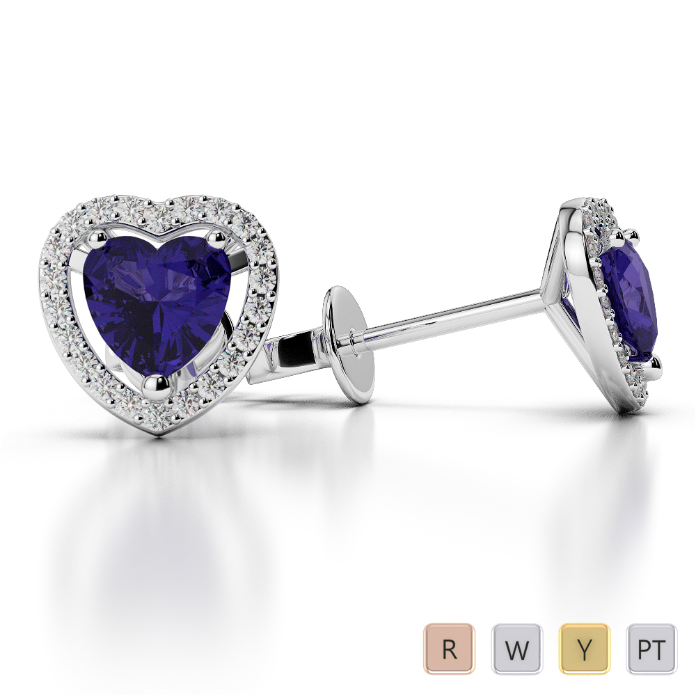 Heart Shape Earrings With Tanzanite & Diamond in Gold / Platinum ATZER-0471