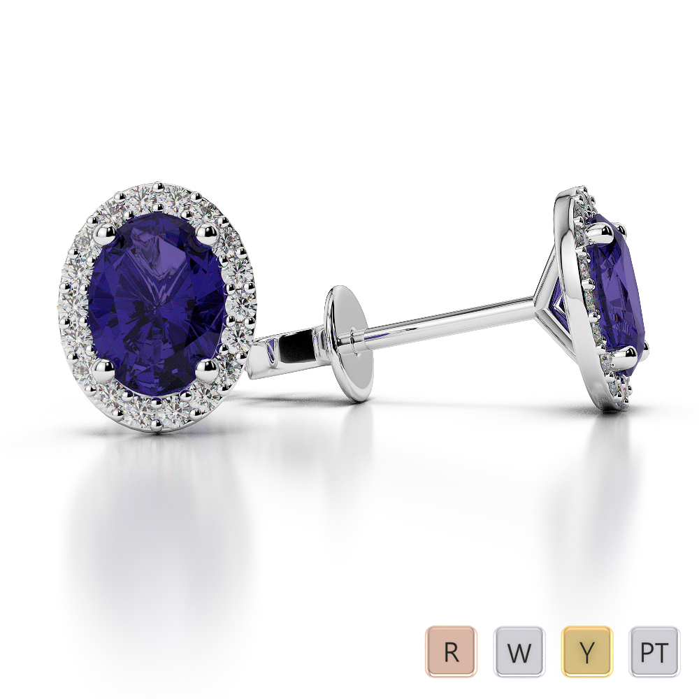 Oval Shape Tanzanite Earrings With Diamond in Gold / Platinum ATZER-0475