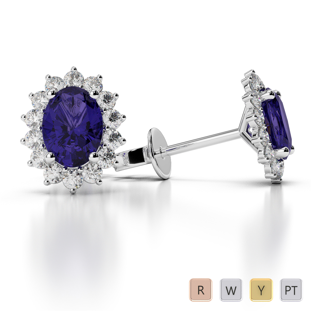 Oval Shape Tanzanite and Diamond Earrings in Gold / Platinum ATZER-0476