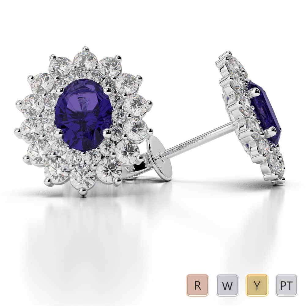 Tanzanite Earrings With Round Cut Diamond in Gold / Platinum ATZER-0478