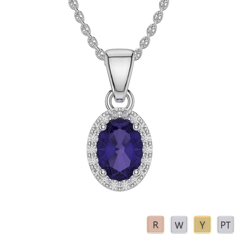 Oval Shape Tanzanite Necklaces With Diamond in Gold / Platinum ATZNK-0568
