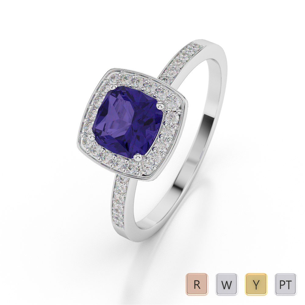 Cushion Shape Tanzanite and Diamond Engagement Ring 0039