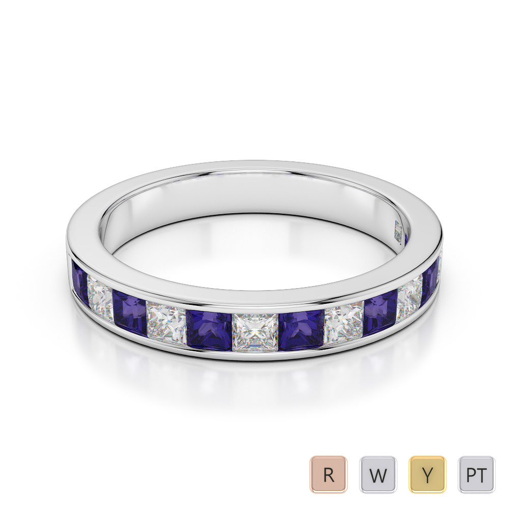 3 MM Channel Set Tanzanite & Diamond Half Eternity Ring 0414