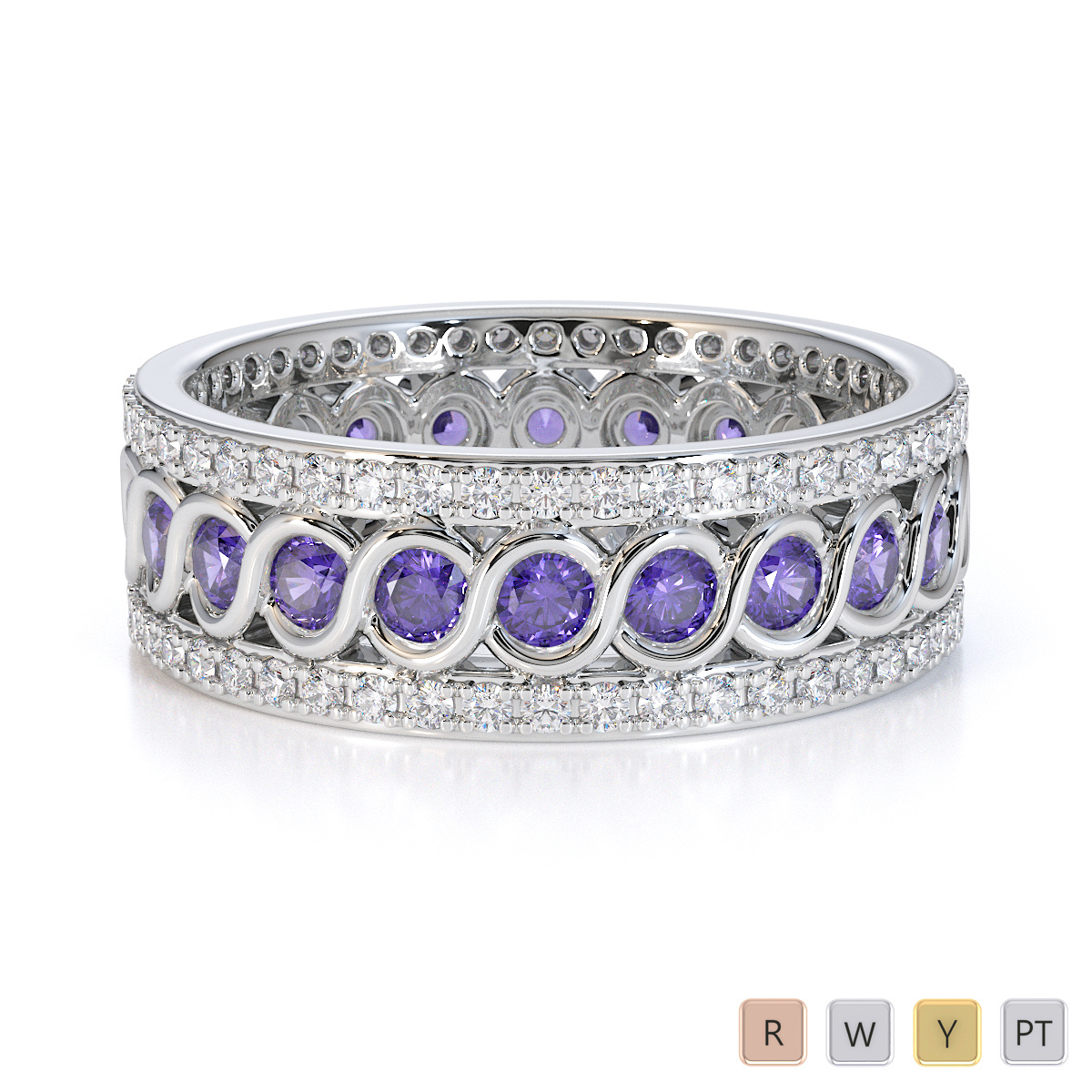 Bezel Set Tanzanite and Prong Set Diamond Full Eternity Ring 0448
