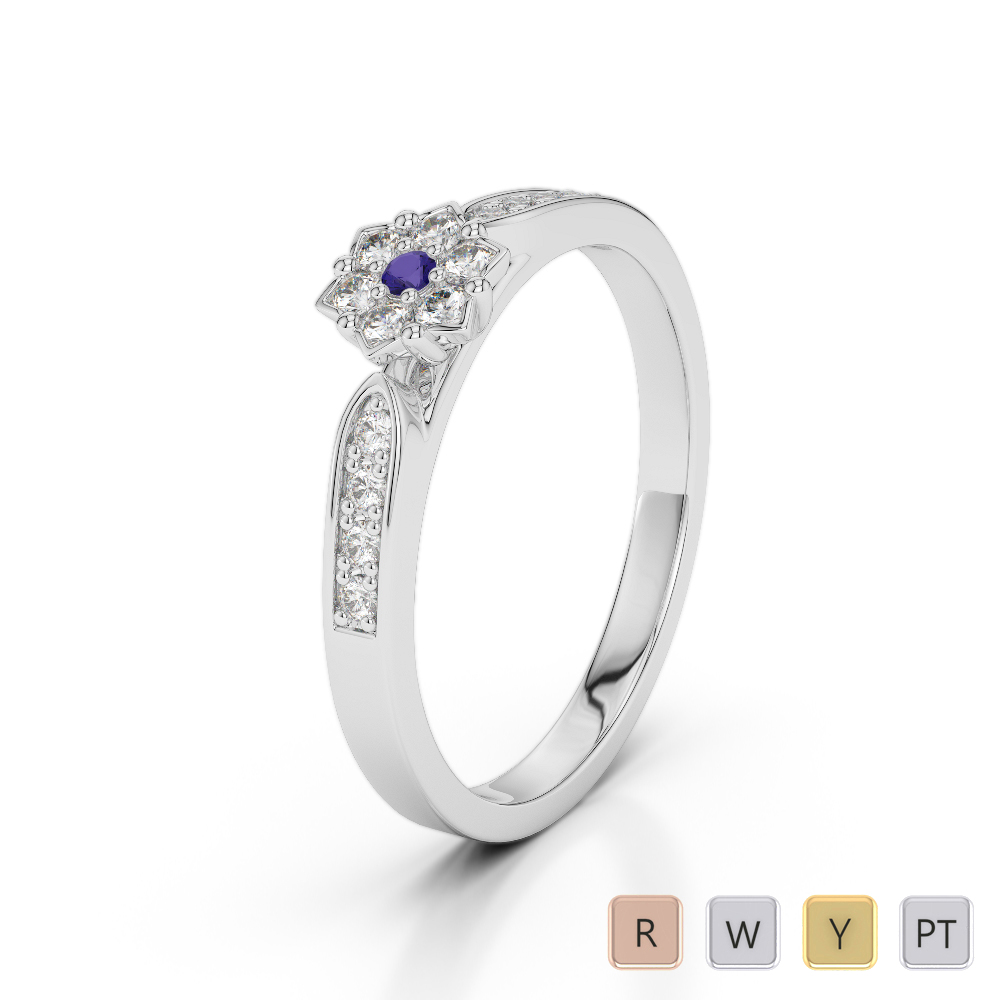 Round Cut Tanzanite & Diamond Engagement Ring in Gold / Platinum ATZR-0224