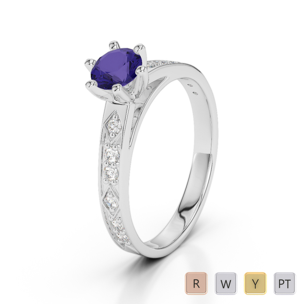Round Cut Diamond Engagement Ring With Tanzanite 0240