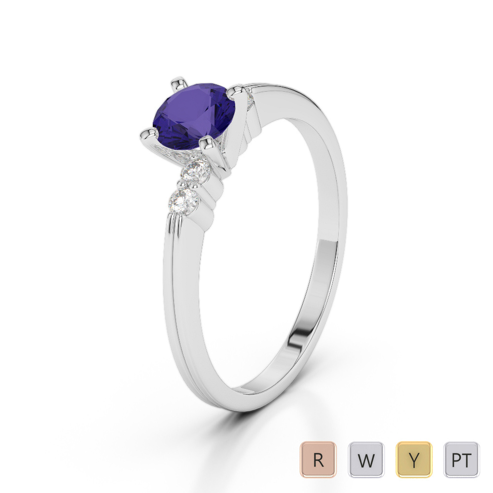 5 Stone Round Cut Diamond and Tanzanite Engagement Ring 0247