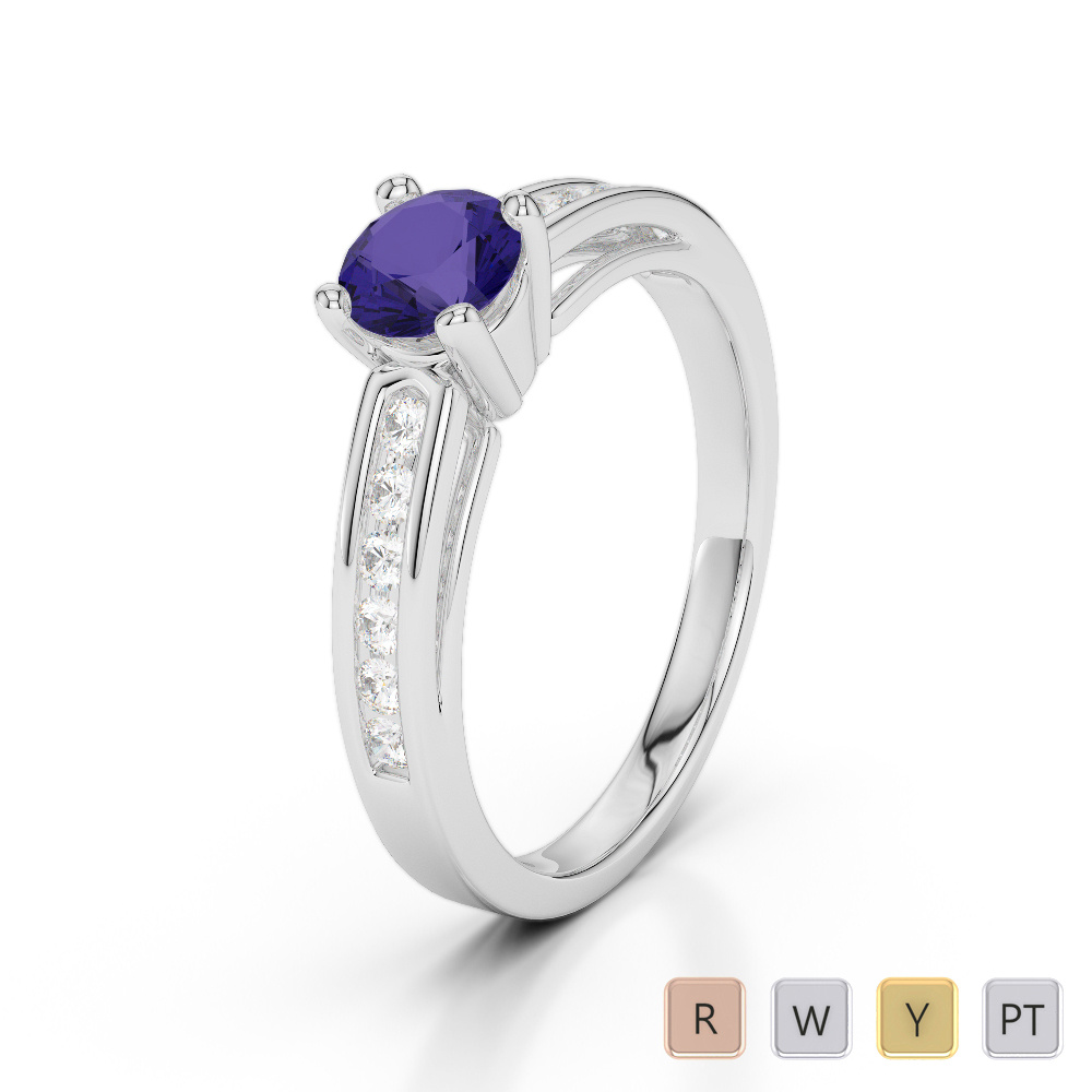 Prong Set Tanzanite & Channel Set Diamond Engagement Ring 0248