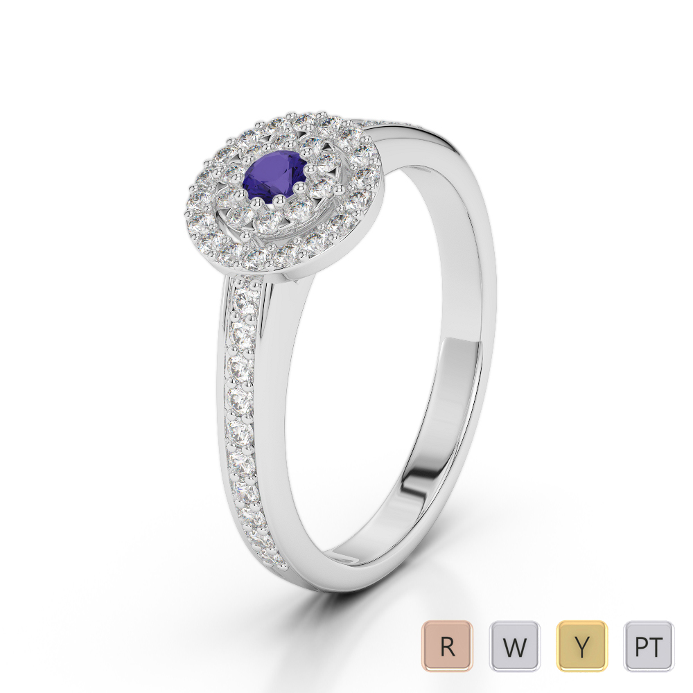 Round Cut Tanzanite Engagement Ring With Diamond in Gold / Platinum ATZR-0250