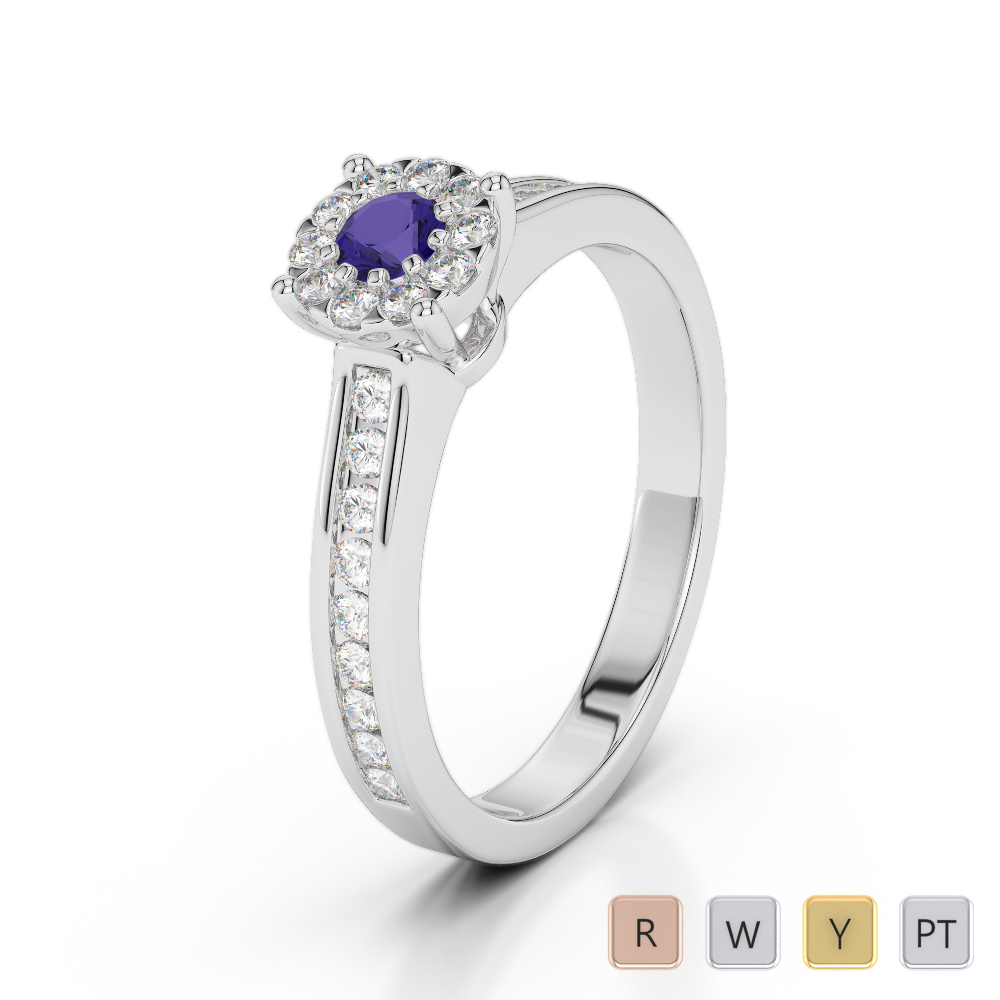 Round Cut Diamond & Tanzanite Engagement Ring in Gold / Platinum ATZR-0252