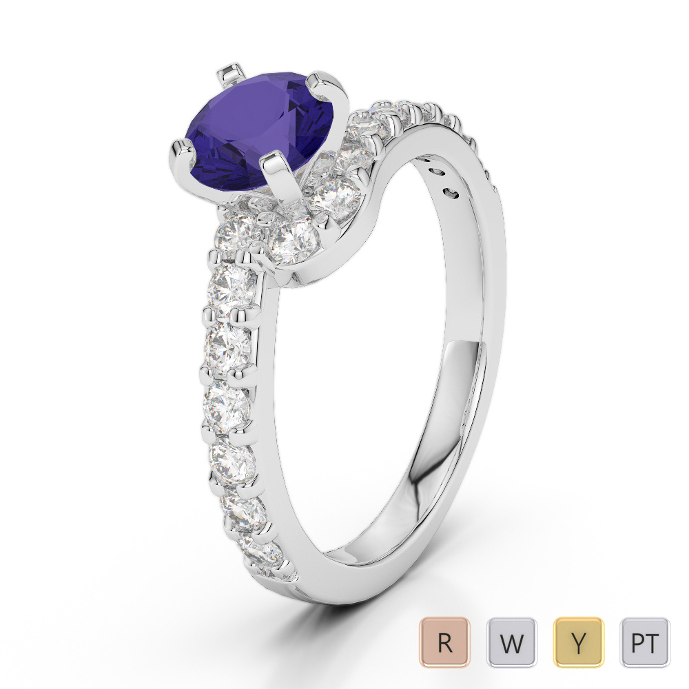 4 Prong Set Tanzanite Engagement Ring With Diamond 0259