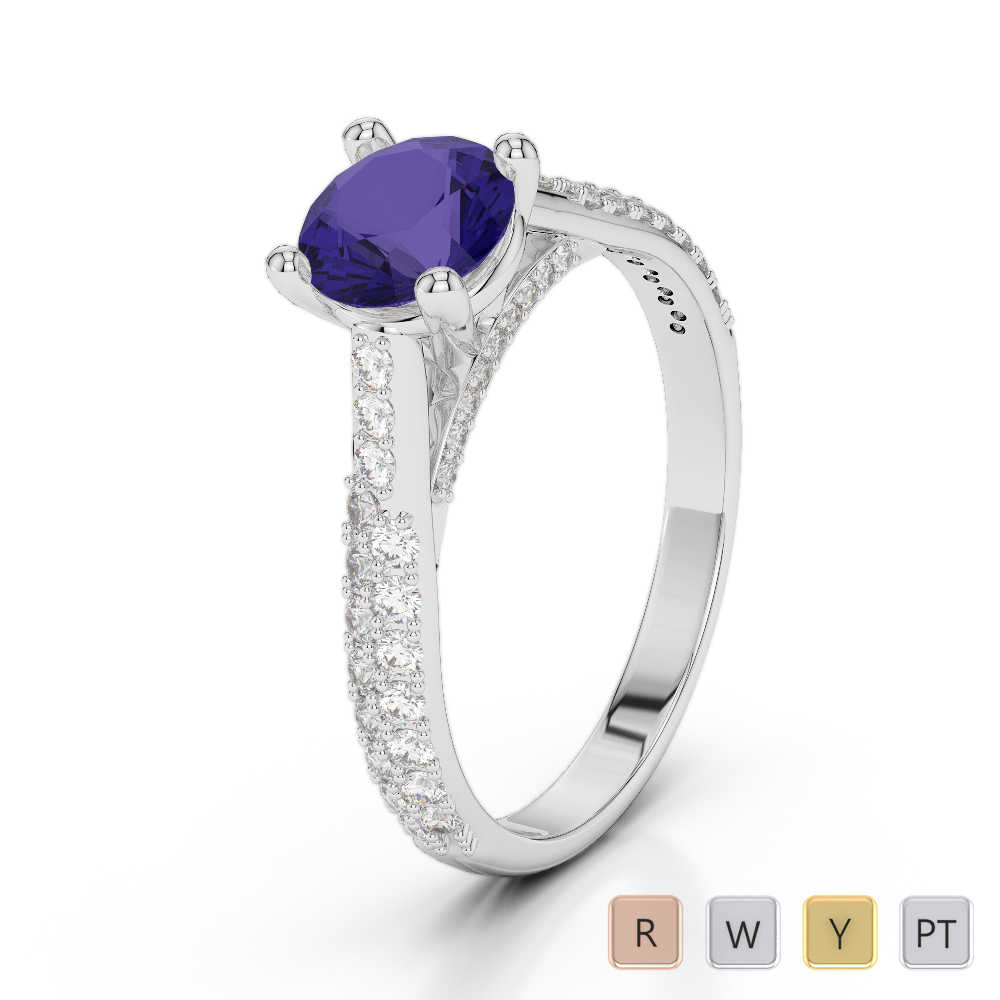 Hidden Diamond Engagement Ring With Tanzanite in Gold / Platinum ATZR-0264