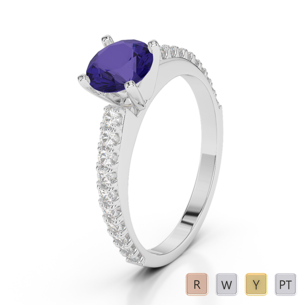 Round Cut Tanzanite Engagement Ring With Diamond in Gold / Platinum ATZR-0286
