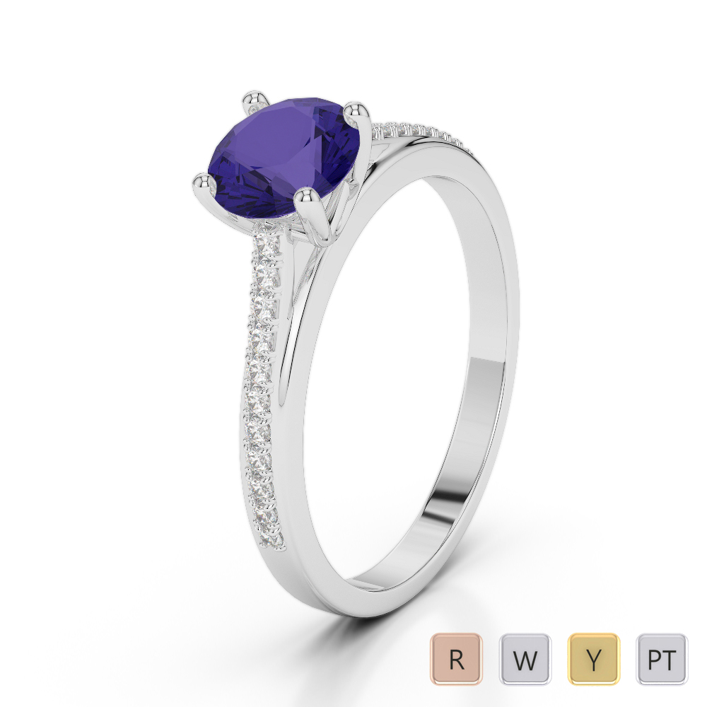 Round Cut Tanzanite Engagement Ring With Diamond in Gold / Platinum ATZR-0288