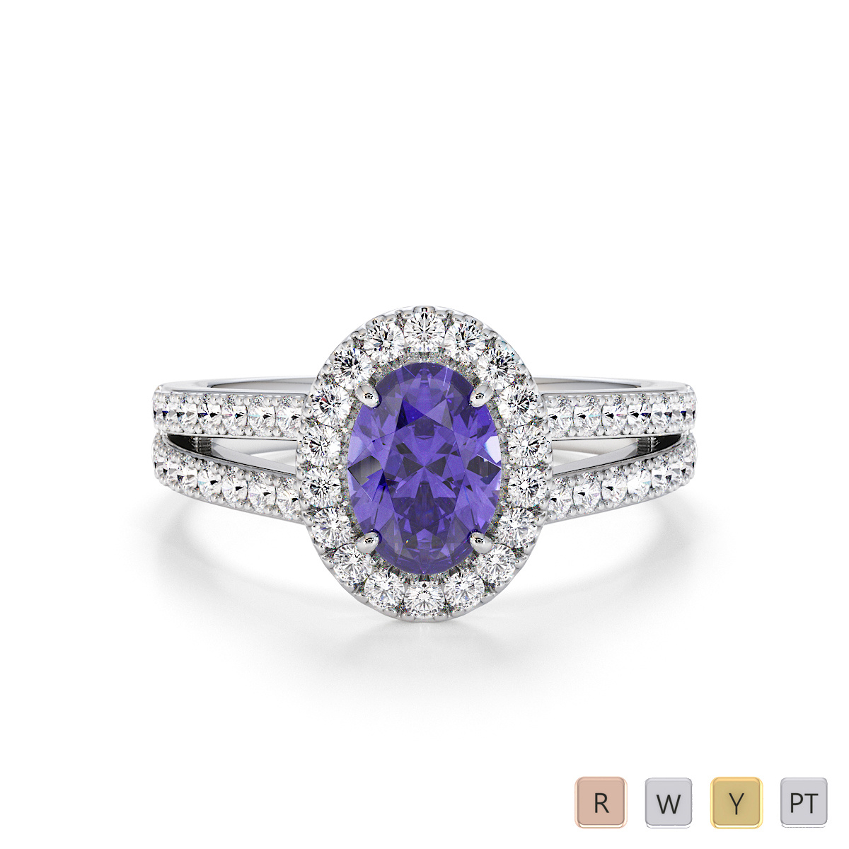 Oval Shape Tanzanite and Diamond Engagement Ring 0791