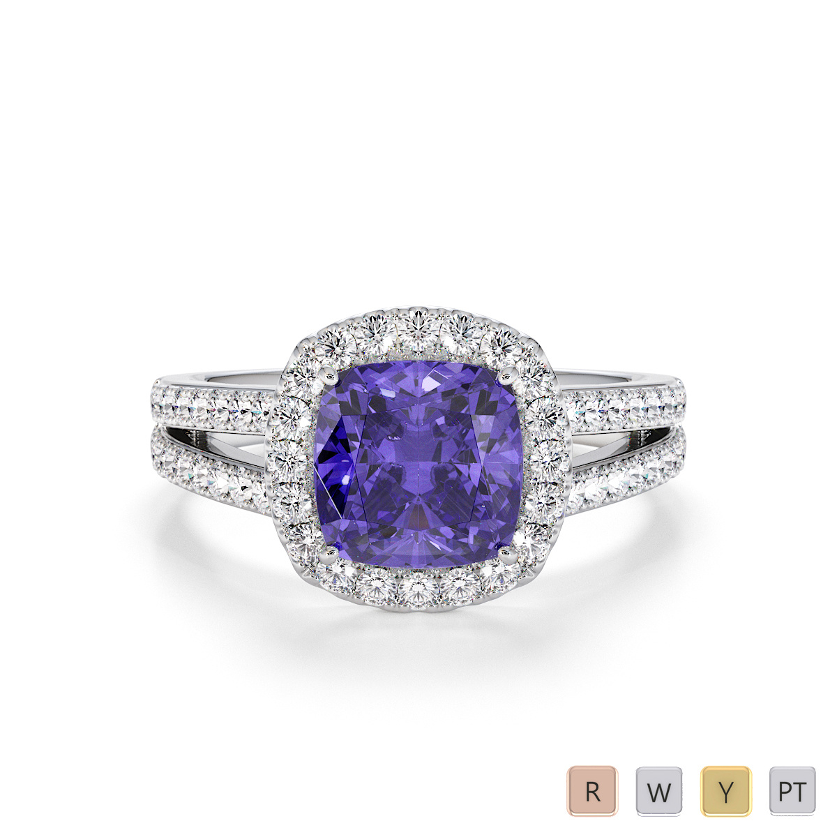 Cushion Shape Tanzanite and Diamond Engagement Ring 0793