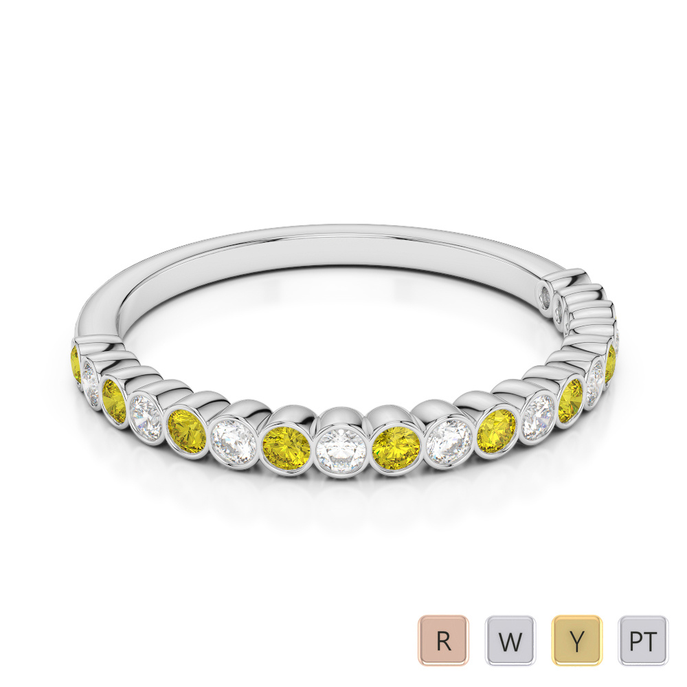 2MM Bezel Diamond Half Eternity Ring With Yellow Sapphire 0379