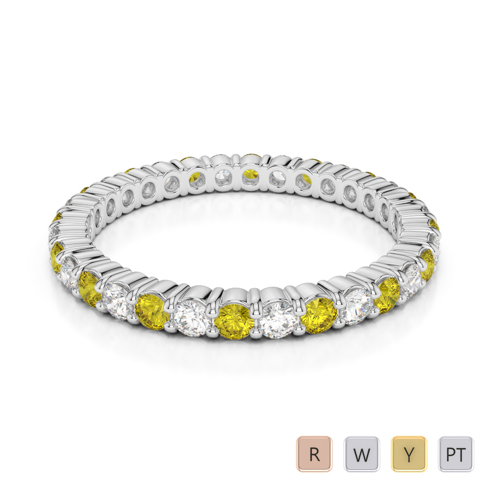 2MM Prong Set Diamond Full Eternity Ring With Yellow Sapphire 0388