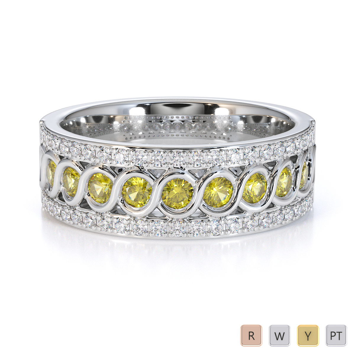 Bezel Set Yellow Sapphire and Prong Set Diamond Half Eternity Ring 0449