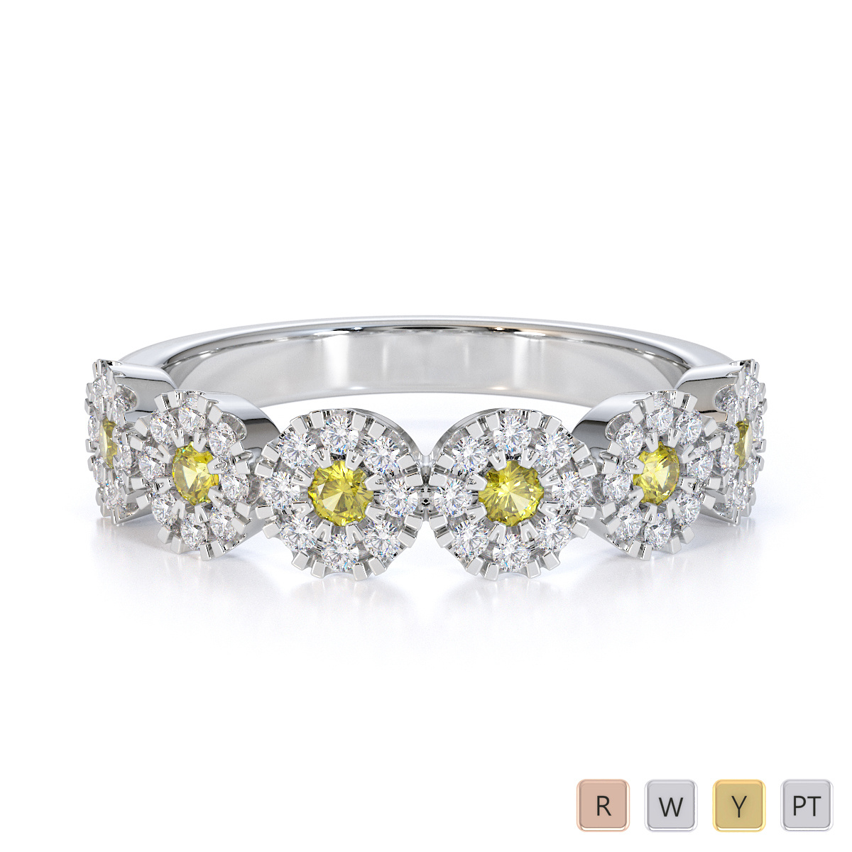 Round Cut Diamond and Yellow Sapphire Half Eternity Ring 0455