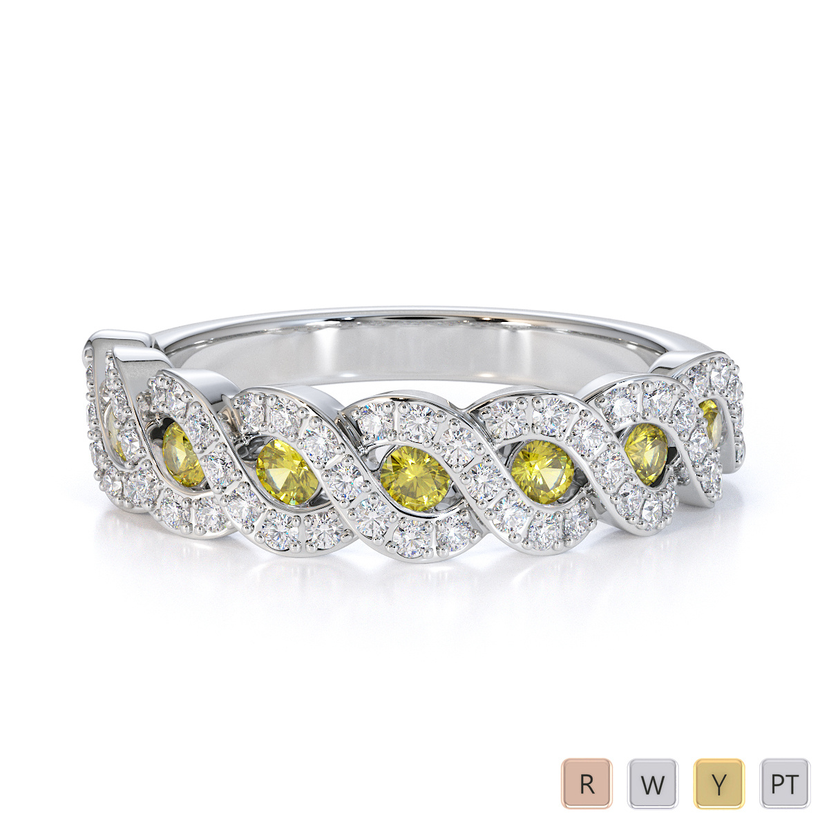 Channel Set Yellow Sapphire & Prong Set Diamond Half Eternity Ring 0457