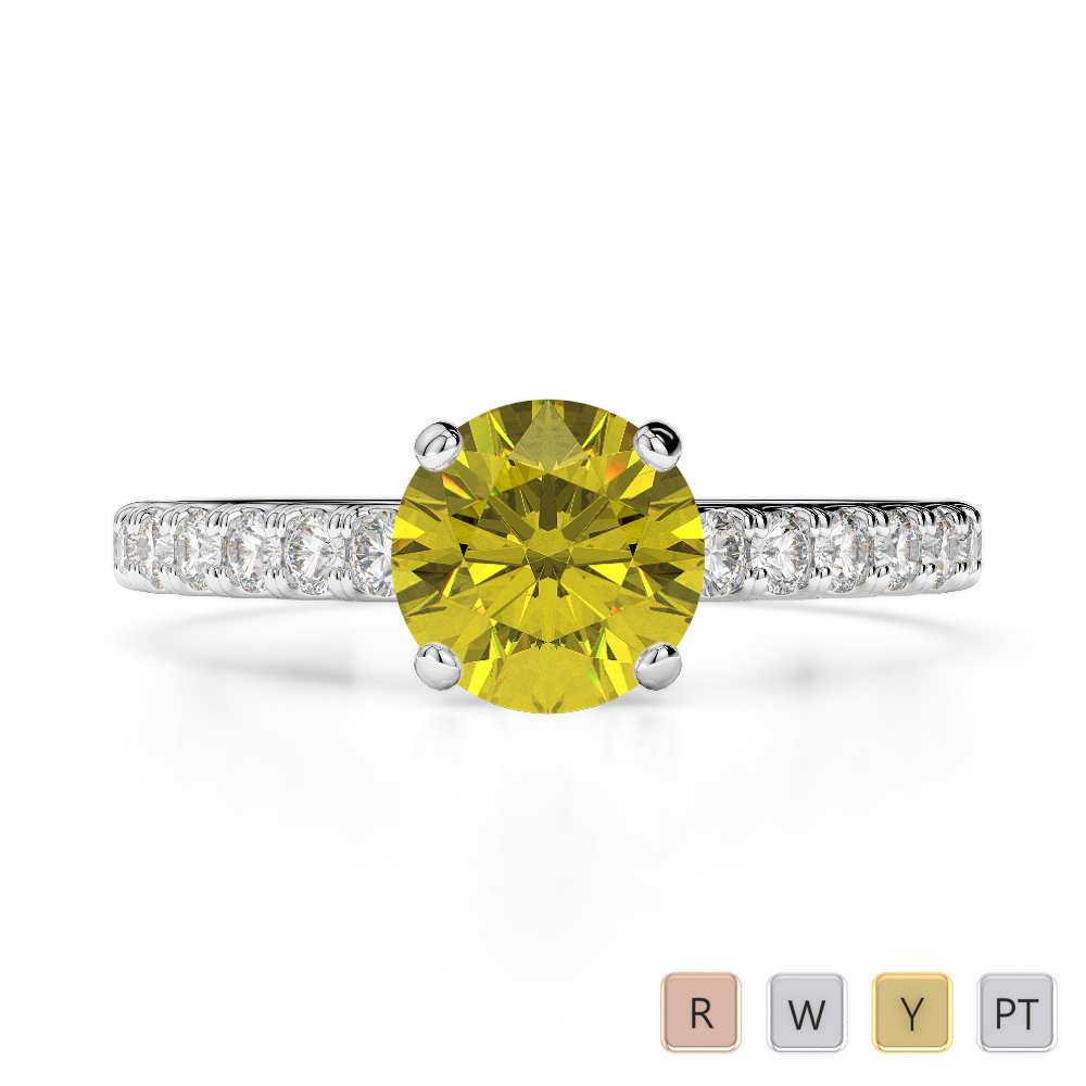 Round Cut Yellow Sapphire & Diamond Engagement Ring in Gold / Platinum ATZR-0199