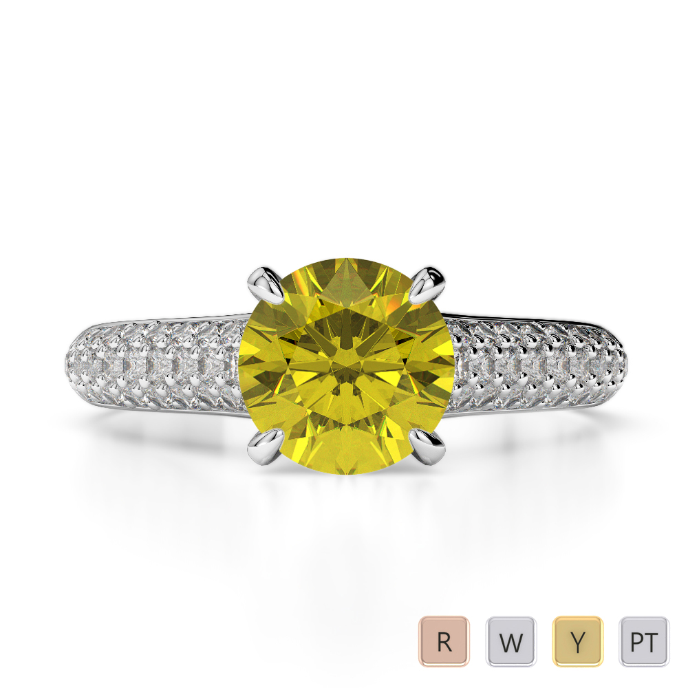 Prong Set Engagement Ring With Yellow Sapphire and Diamond in Gold / Platinum ATZR-0201