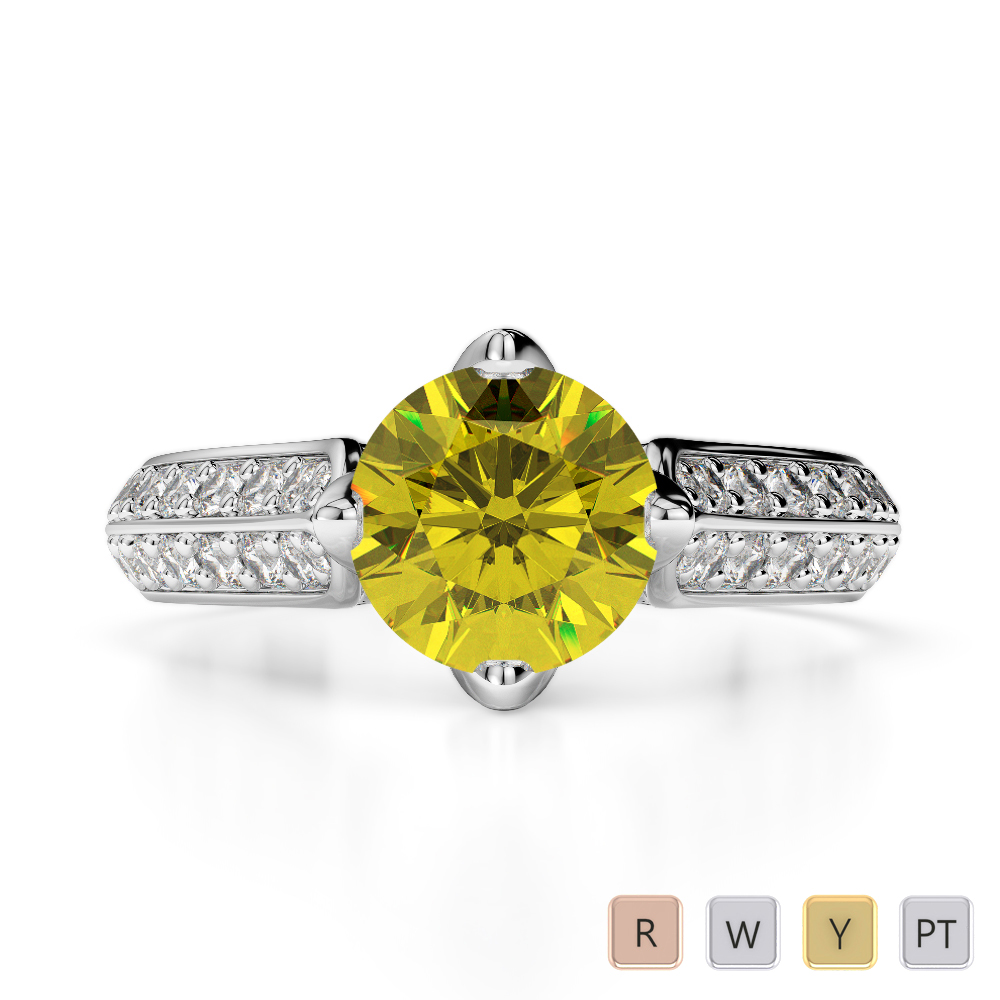 Round Cut Diamond Engagement Ring With Yellow Sapphire in Gold / Platinum ATZR-0203