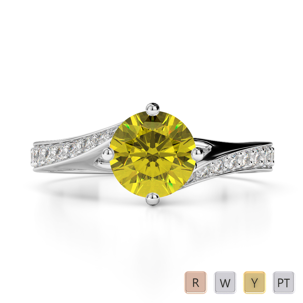 Claw Set Engagement Ring With Diamond and Yellow Sapphire in Gold / Platinum ATZR-0205