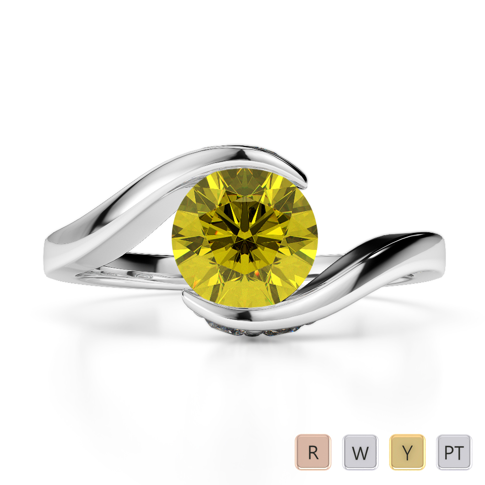 Bezel Set Yellow Sapphire Engagement Ring With Diamond in Gold / Platinum ATZR-0207