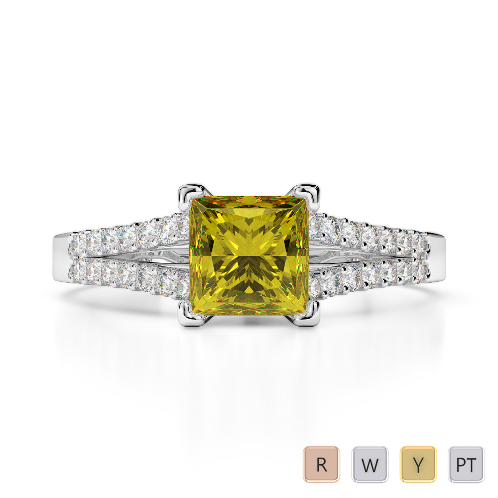 Prong Set Diamond and Yellow Sapphire Engagement Ring in Gold / Platinum ATZR-0209