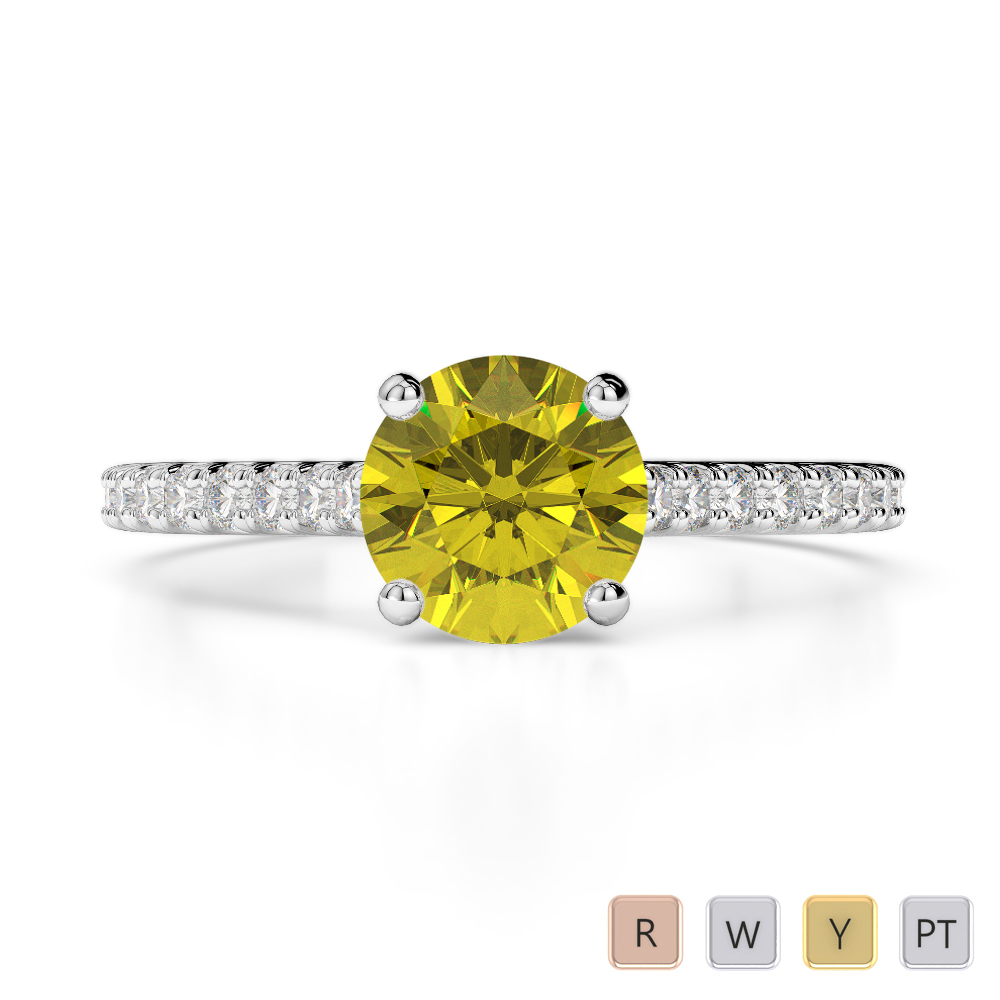 Round Cut Diamond and Yellow Sapphire Engagement Ring in Gold / Platinum ATZR-0211