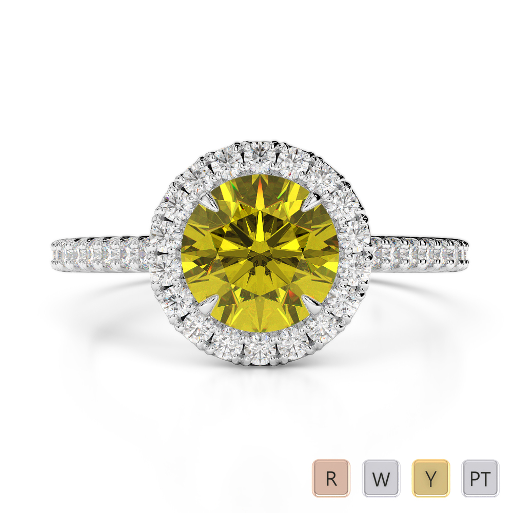 Prong Set Yellow Sapphire Engagement Ring With Diamond in Gold / Platinum ATZR-0213