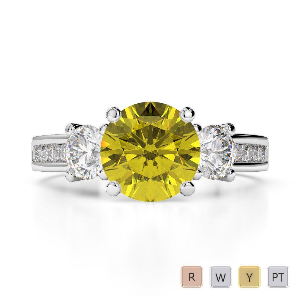 Round Cut Diamond & Yellow Sapphire Engagement Ring 0216