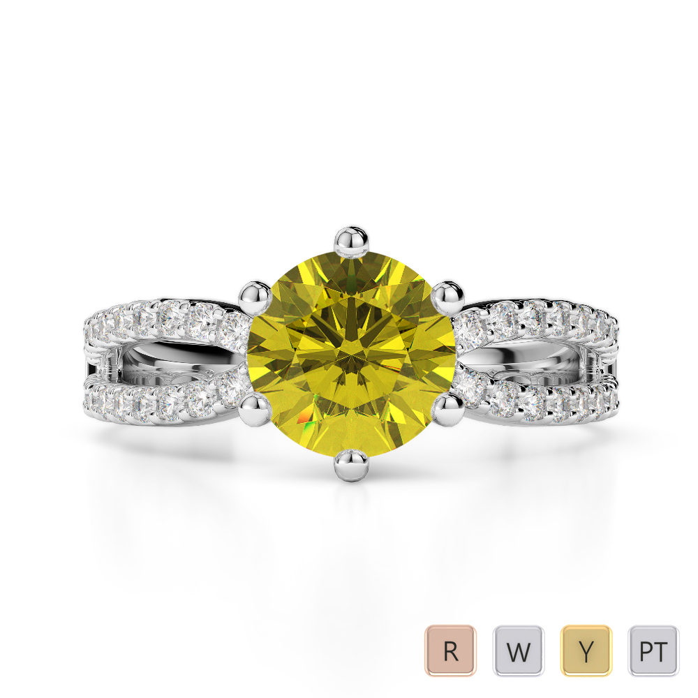 Claw Set Diamond and Yellow Sapphire Engagement Ring in Gold / Platinum ATZR-0221