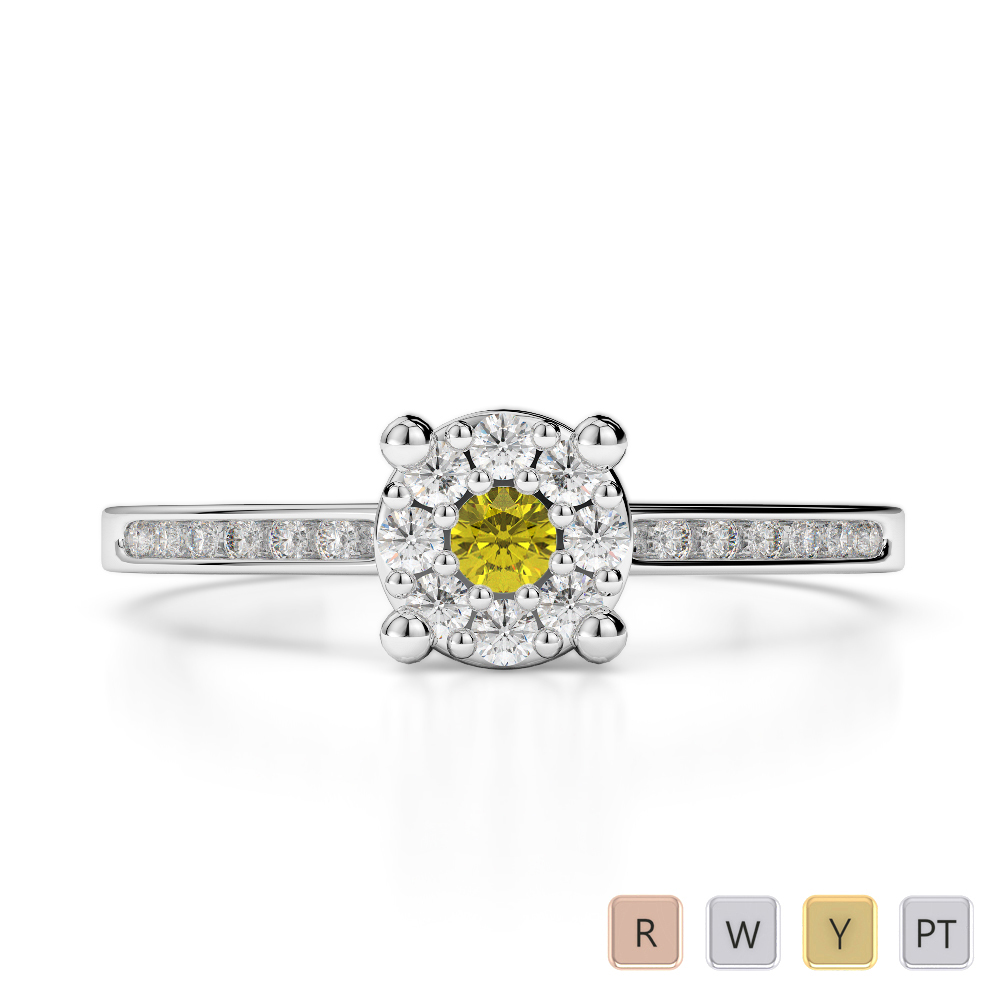 Round Cut Yellow Sapphire and Diamond Engagement Ring in Gold / Platinum ATZR-0225