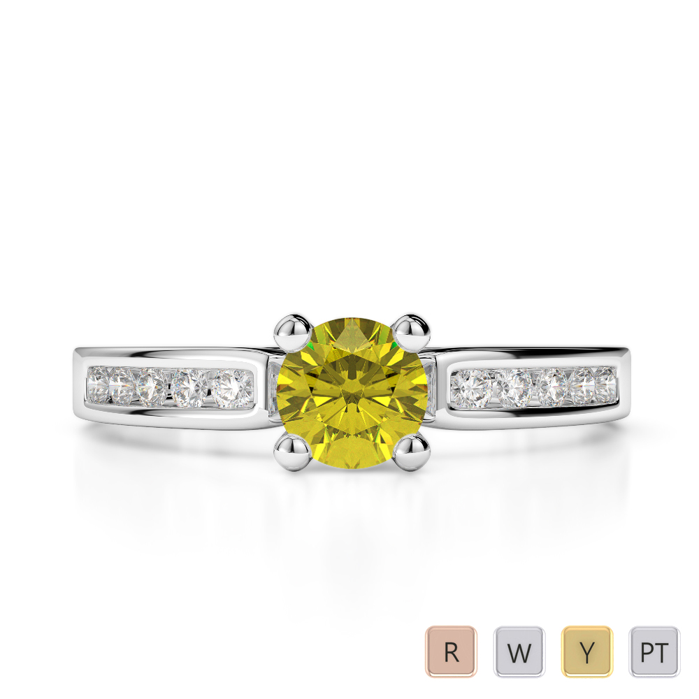 Prong Set Yellow Sapphire & Channel Set Diamond Engagement Ring in Gold / Platinum ATZR-0246