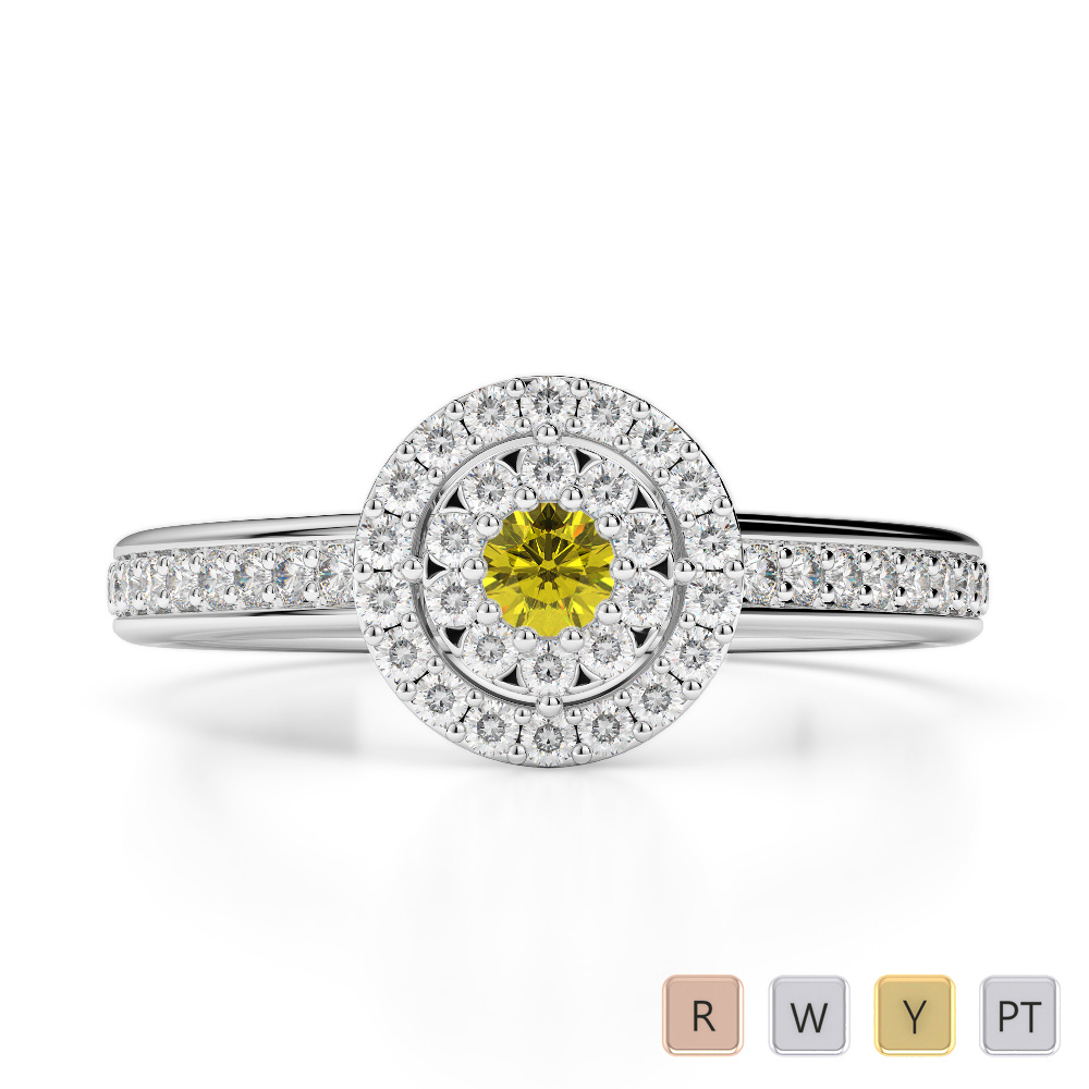 Round Cut Yellow Sapphire Engagement Ring With Diamond 0250
