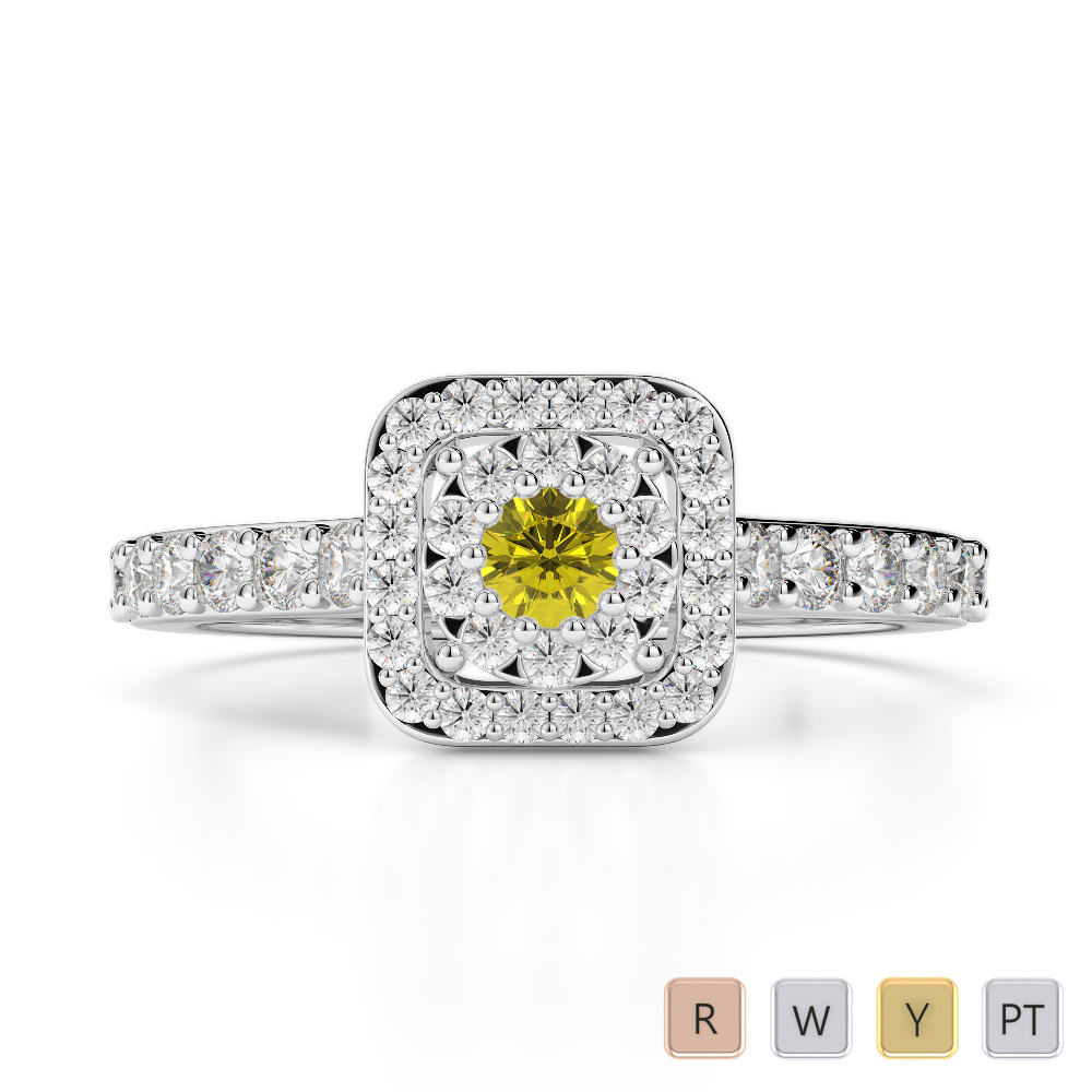 Prong Set Yellow Sapphire Engagement Ring With Diamond in Gold / Platinum ATZR-0251