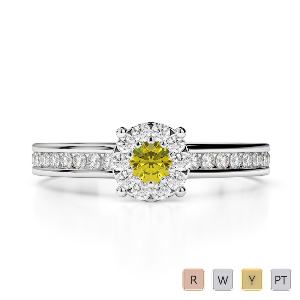 Round Cut Diamond and Yellow Sapphire Engagement Ring 0252