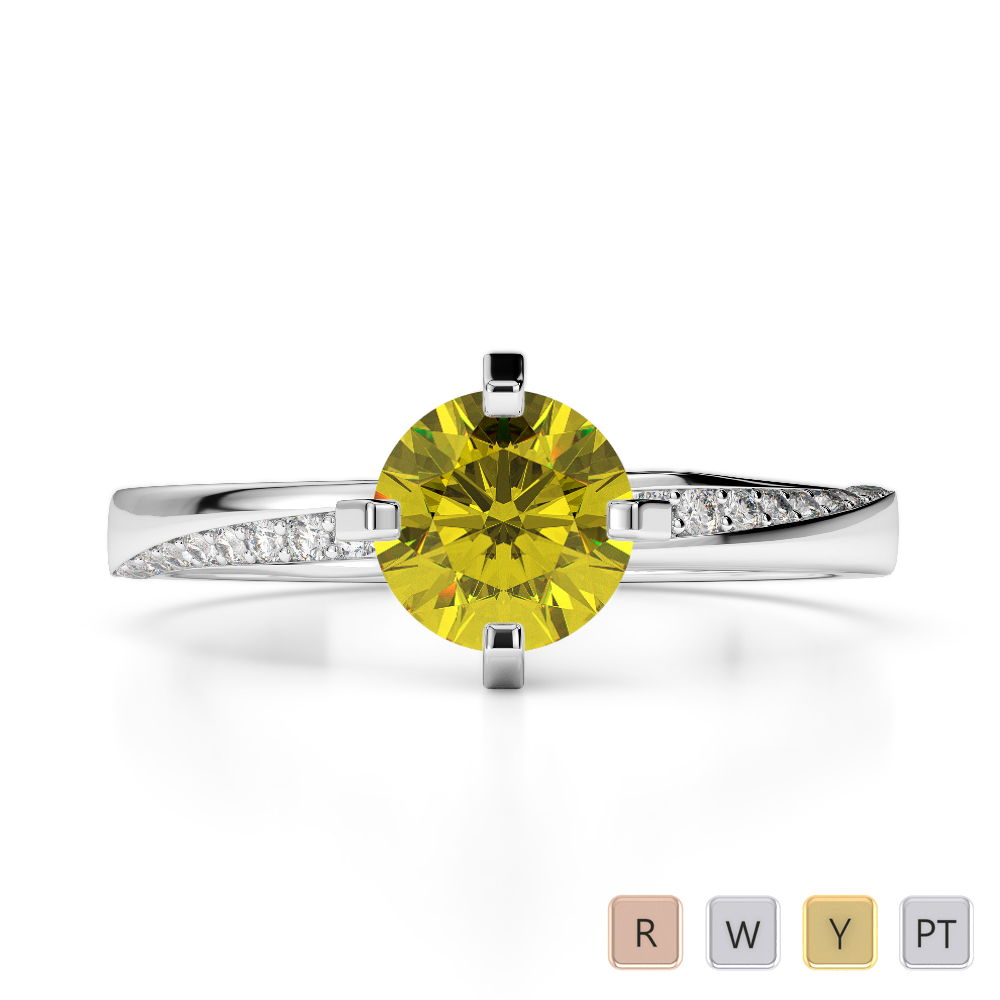 4 Claw Set Yellow Sapphire & Diamond Diamond Engagement Ring in Gold / Platinum ATZR-0258