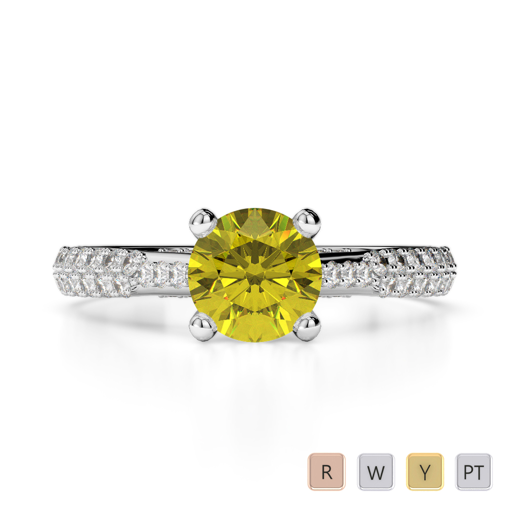 Hidden Diamond Engagement Ring With Yellow Sapphire in Gold / Platinum ATZR-0264