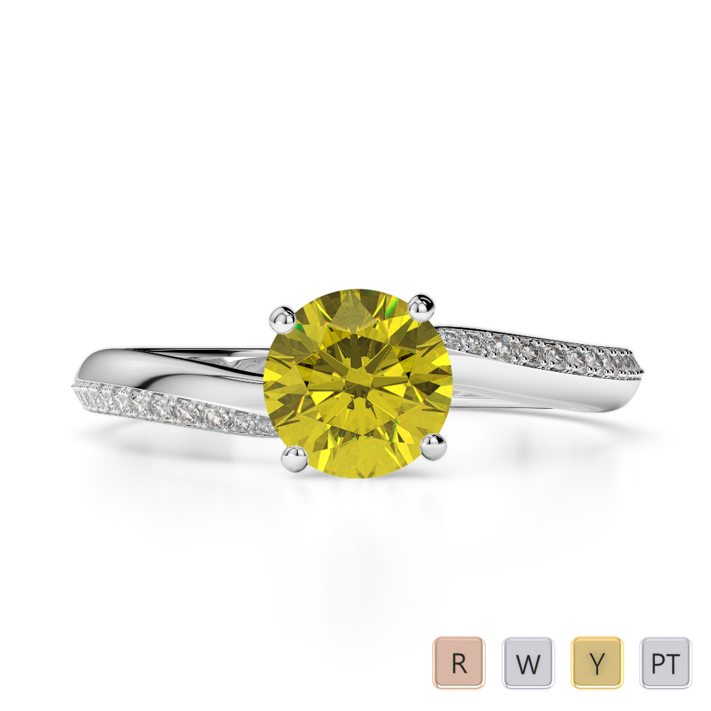Round Cut Yellow Sapphire & Diamond Engagement Ring in Gold / Platinum ATZR-0266