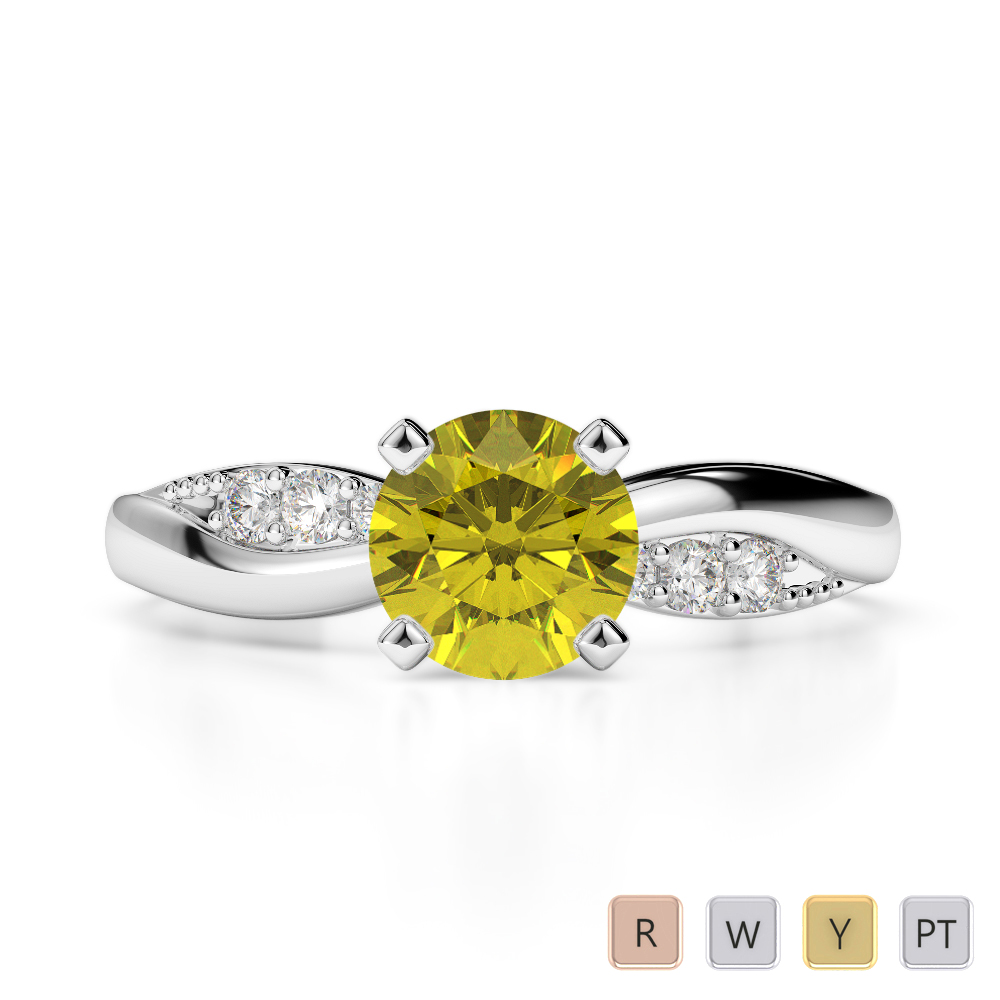 7 Stone Round Cut Yellow Sapphire & Diamond Engagement Ring in Gold / Platinum ATZR-0269