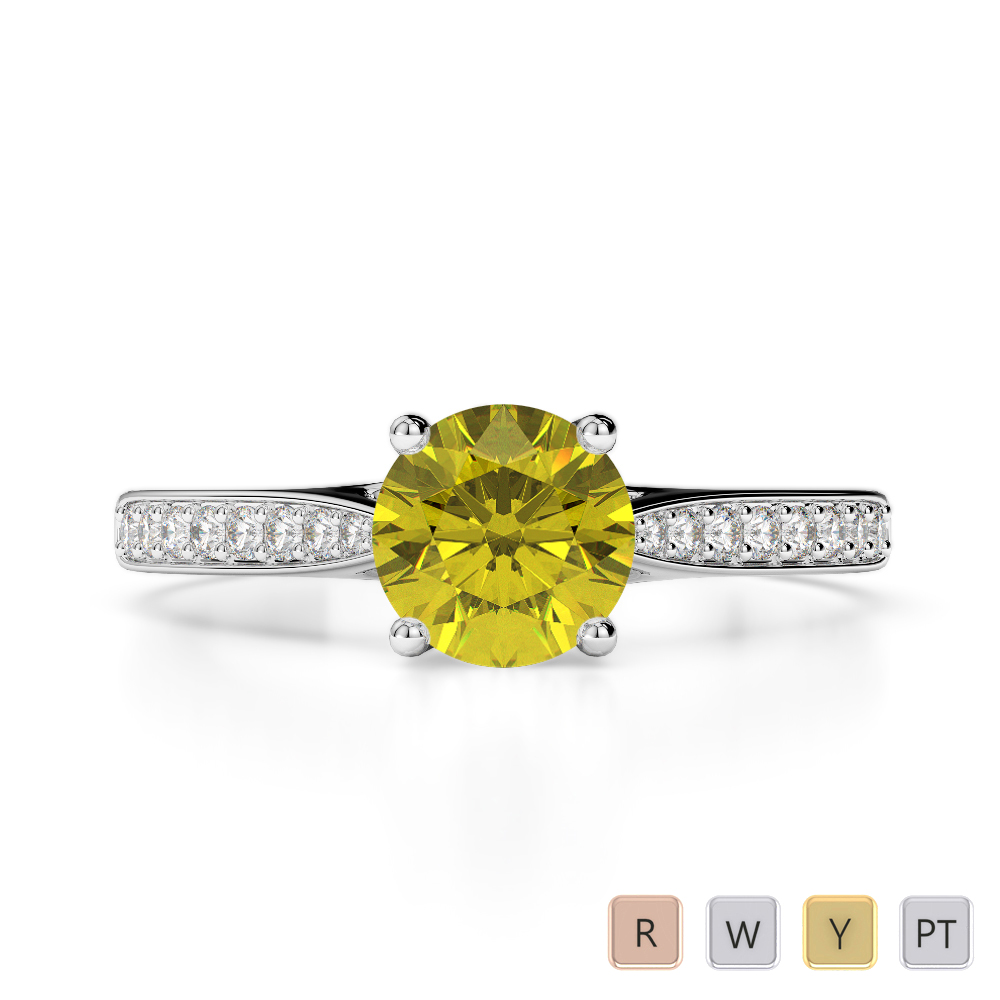 Round Cut Yellow Sapphire Engagement Ring With Diamond in Gold / Platinum ATZR-0284